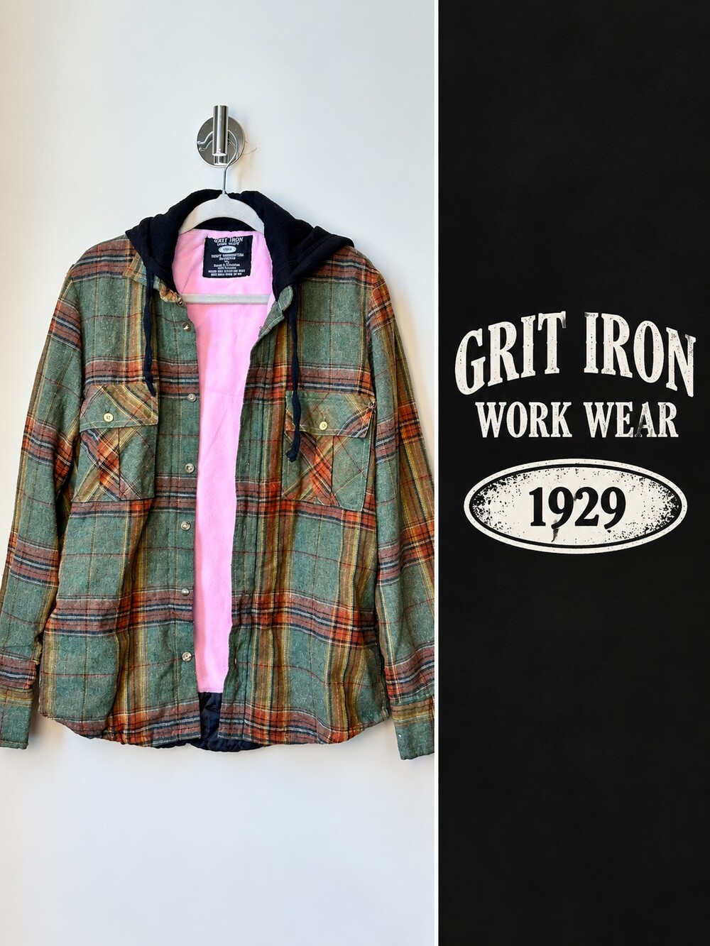 Grit Iron Workwear Plaid Hooded Flannel Shacket Jacket Women’s XL